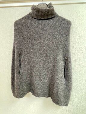 JOSEPH Grey Cashmere Roll Neck Cape Sweater S-M